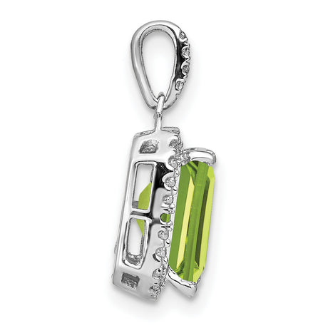 14k White Gold Peridot Pendant with Diamond Halo, Emerald-Cut August Birthstone Jewelry