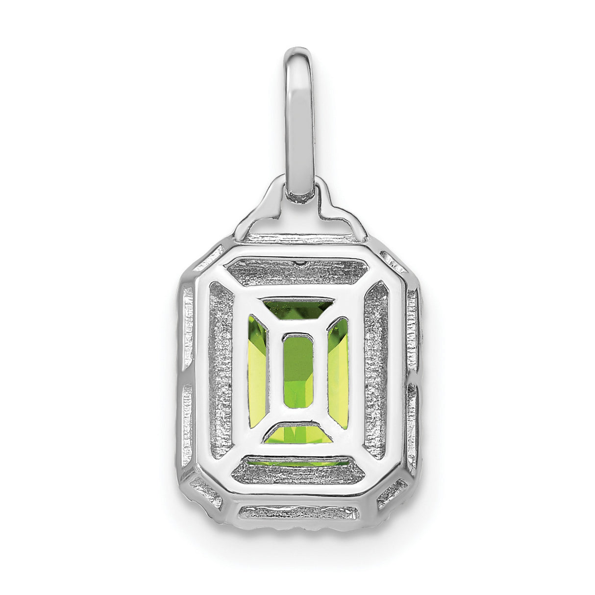 14k White Gold Peridot Pendant with Diamond Halo, Emerald-Cut August Birthstone Jewelry