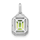 14k White Gold Peridot Pendant with Diamond Halo, Emerald-Cut August Birthstone Jewelry