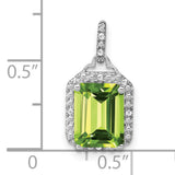 14k White Gold Peridot Pendant with Diamond Halo, Emerald-Cut August Birthstone Jewelry