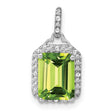 14k White Gold Peridot Pendant with Diamond Halo, Emerald-Cut August Birthstone Jewelry
