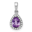 14k White Gold Teardrop Pendant with Pear Shaped Amethyst and Diamond Halo