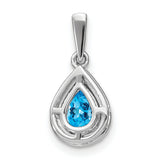 14k White Gold Teardrop Pendant with Pear Shaped Swiss Blue Topaz and Diamond Halo