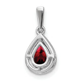 14k White Gold Teardrop Garnet and Diamond Pendant with Halo Design for Women
