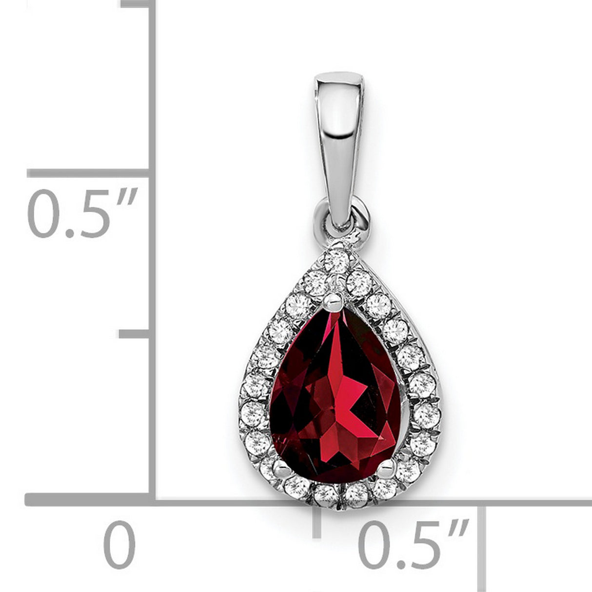 14k White Gold Teardrop Garnet and Diamond Pendant with Halo Design for Women