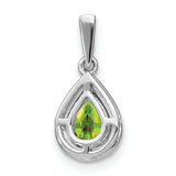 14k White Gold Teardrop Pendant with Pear Cut Peridot and Diamond Halo Design