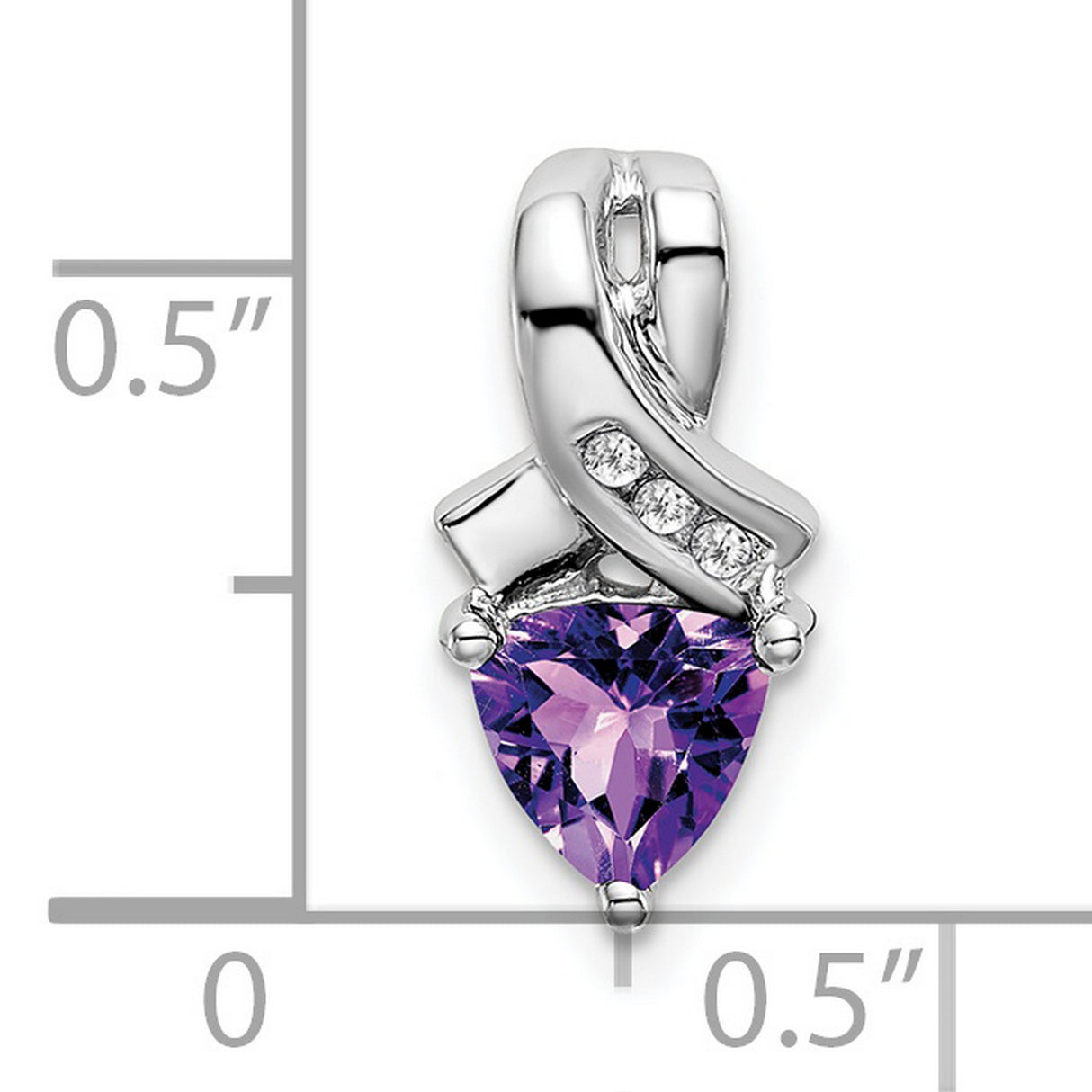 14k White Gold Ribbon Pendant with Trillion Cut Amethyst and Diamond Accents, Hope Symbol Jewelry