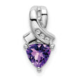 14k White Gold Ribbon Pendant with Trillion Cut Amethyst and Diamond Accents, Hope Symbol Jewelry