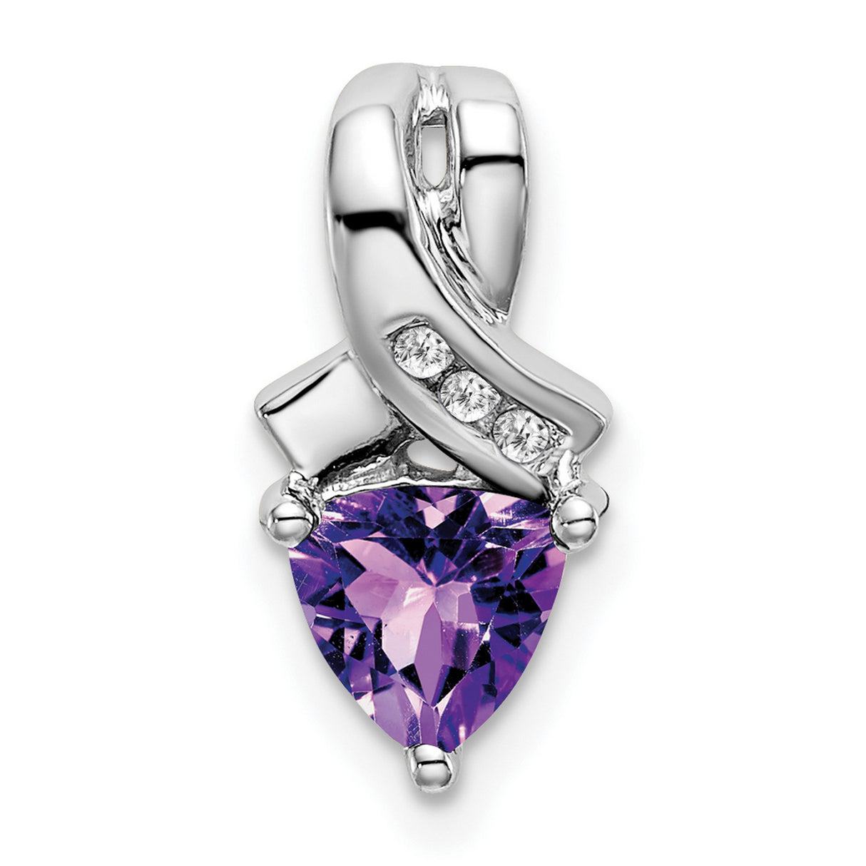 14k White Gold Ribbon Pendant with Trillion Cut Amethyst and Diamond Accents, Hope Symbol Jewelry