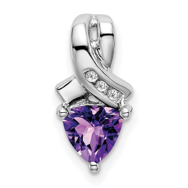 14k White Gold Ribbon Pendant with Trillion Cut Amethyst and Diamond Accents, Hope Symbol Jewelry