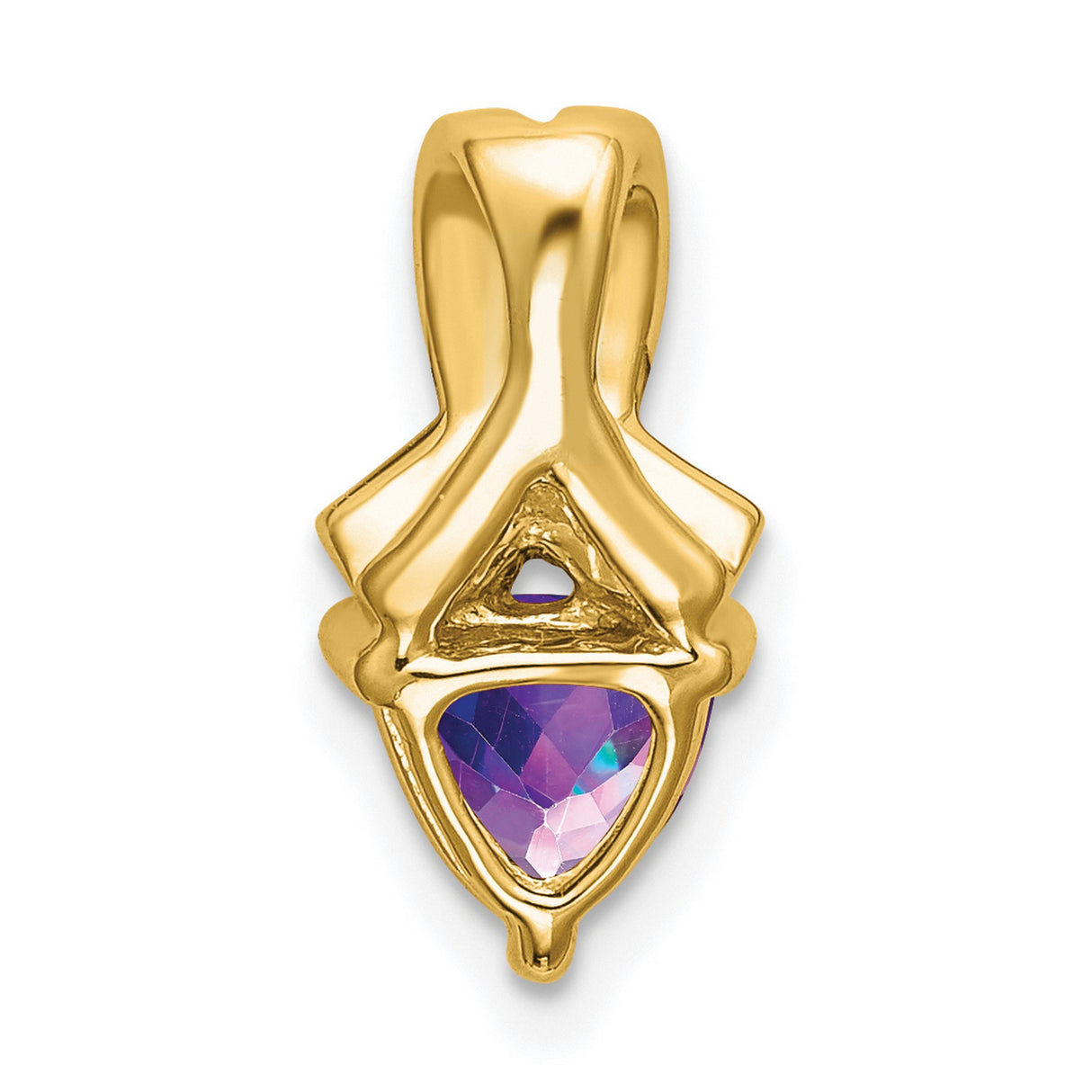 14k Yellow Gold Ribbon Cross Pendant with Trillion Cut Amethyst and Diamonds, Faith Jewelry for Women