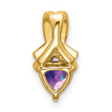 14k Yellow Gold Ribbon Cross Pendant with Trillion Cut Amethyst and Diamonds, Faith Jewelry for Women