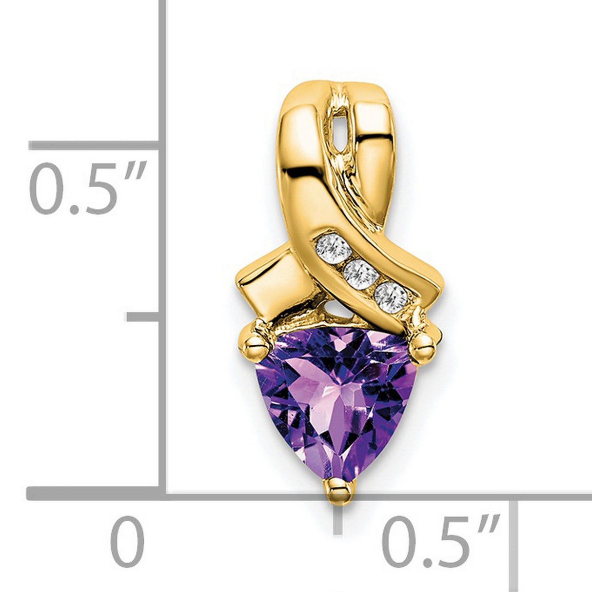 14k Yellow Gold Ribbon Cross Pendant with Trillion Cut Amethyst and Diamonds, Faith Jewelry for Women