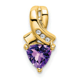 14k Yellow Gold Ribbon Cross Pendant with Trillion Cut Amethyst and Diamonds, Faith Jewelry for Women