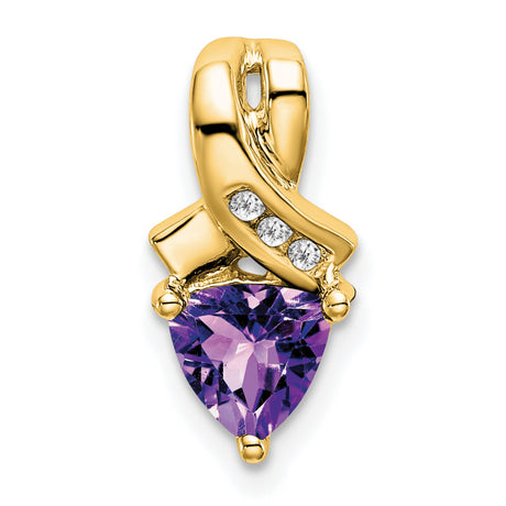 14k Yellow Gold Ribbon Cross Pendant with Trillion Cut Amethyst and Diamonds, Faith Jewelry for Women