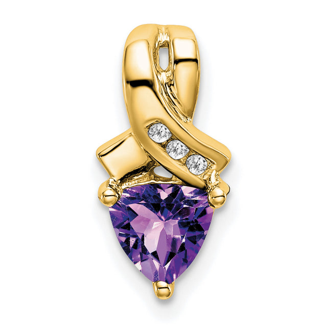 14k Yellow Gold Ribbon Cross Pendant with Trillion Cut Amethyst and Diamonds, Faith Jewelry for Women