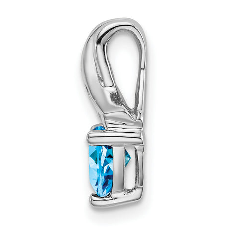 14k White Gold Pendant with Trillion Cut Swiss Blue Topaz and Diamond Accents, Ribbon Design