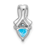 14k White Gold Pendant with Trillion Cut Swiss Blue Topaz and Diamond Accents, Ribbon Design