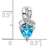 14k White Gold Pendant with Trillion Cut Swiss Blue Topaz and Diamond Accents, Ribbon Design