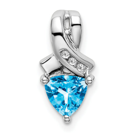 14k White Gold Pendant with Trillion Cut Swiss Blue Topaz and Diamond Accents, Ribbon Design