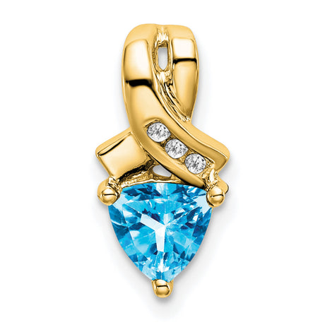 14k Yellow Gold Ribbon Pendant with Trillion Swiss Blue Topaz and Diamond Accents