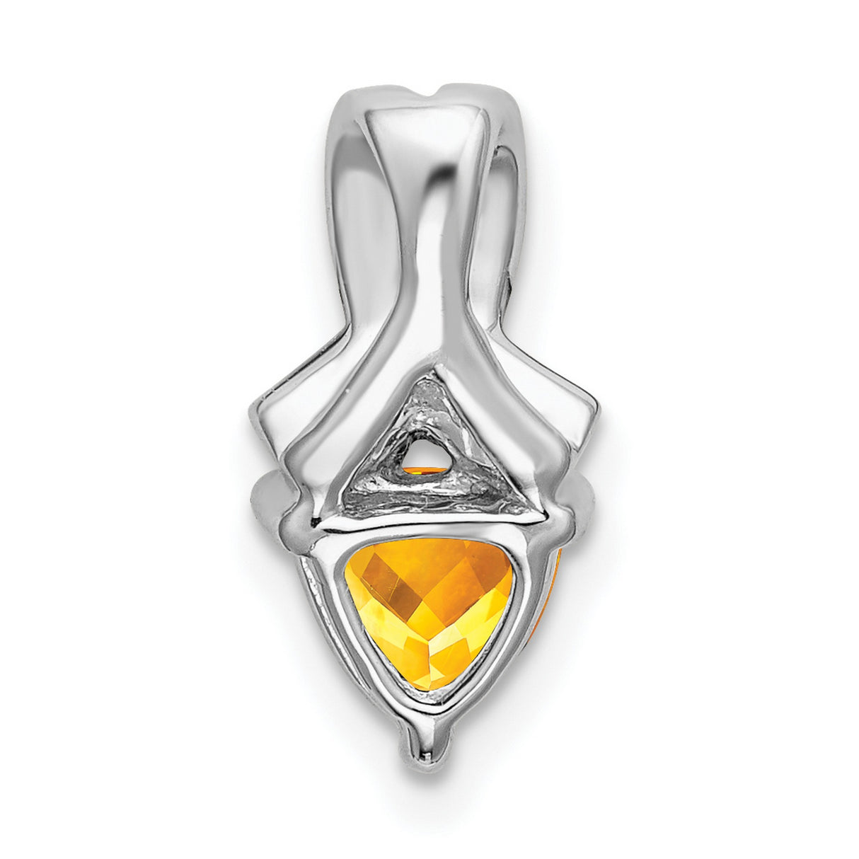14k White Gold Ribbon Pendant with Trillion Cut Citrine and Diamond Accent Stones