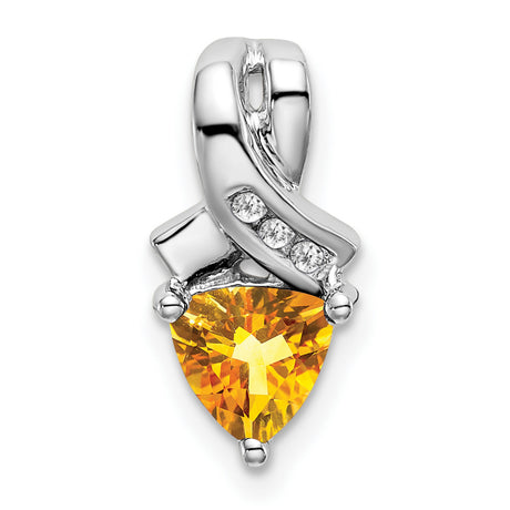 14k White Gold Ribbon Pendant with Trillion Cut Citrine and Diamond Accent Stones