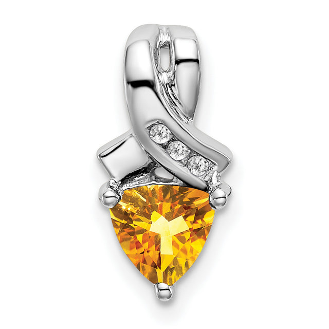 14k White Gold Ribbon Pendant with Trillion Cut Citrine and Diamond Accent Stones