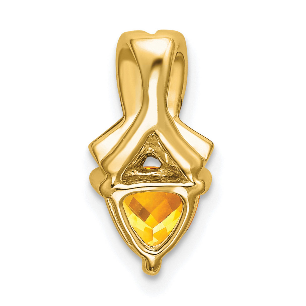 14k Yellow Gold Ribbon Pendant with Trillion Heart-Shaped Citrine and Diamond Accent