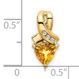 14k Yellow Gold Ribbon Pendant with Trillion Heart-Shaped Citrine and Diamond Accent