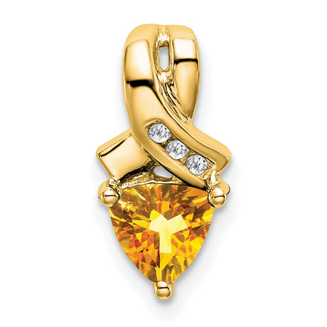 14k Yellow Gold Ribbon Pendant with Trillion Heart-Shaped Citrine and Diamond Accent