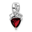 14k White Gold Pendant with Heart-Shaped Garnet and Diamond Accents, Ribbon Design