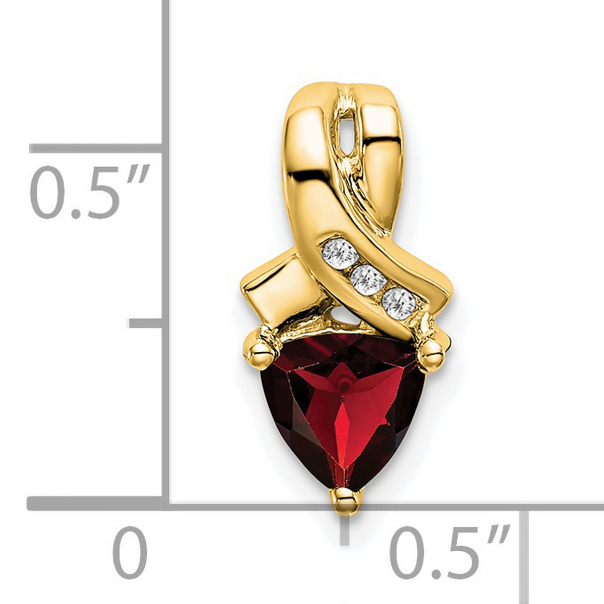 14k Yellow Gold Heart Awareness Ribbon Pendant with Trillion Garnet and Diamond Accents