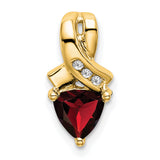 14k Yellow Gold Heart Awareness Ribbon Pendant with Trillion Garnet and Diamond Accents