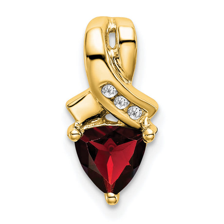 14k Yellow Gold Heart Awareness Ribbon Pendant with Trillion Garnet and Diamond Accents
