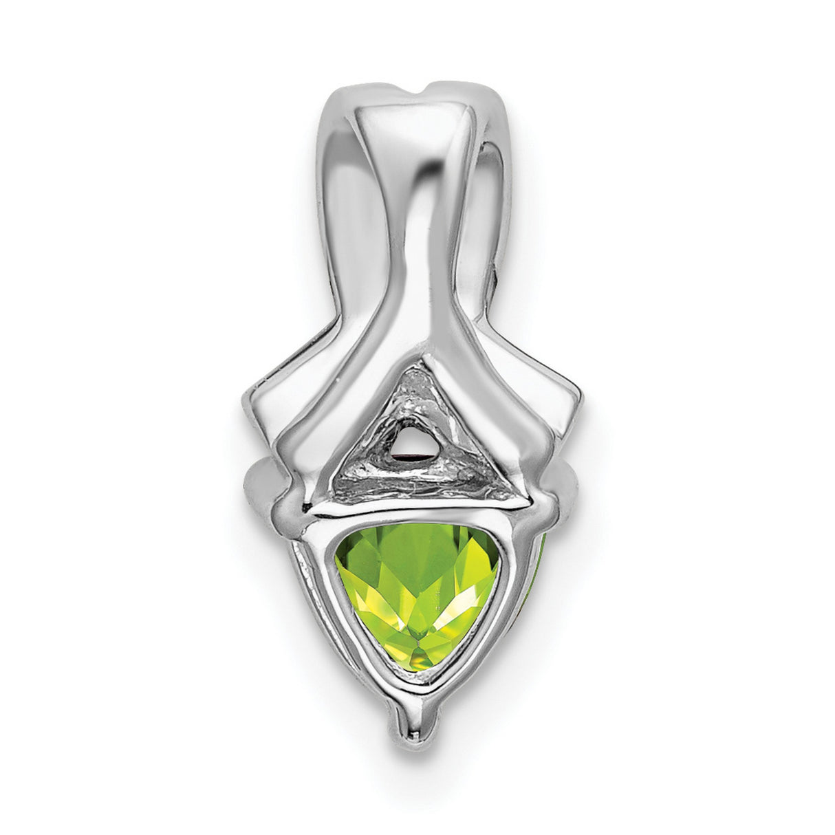 14k White Gold Pendant with Trillion Cut Peridot and Diamond Accents, Ribbon Design
