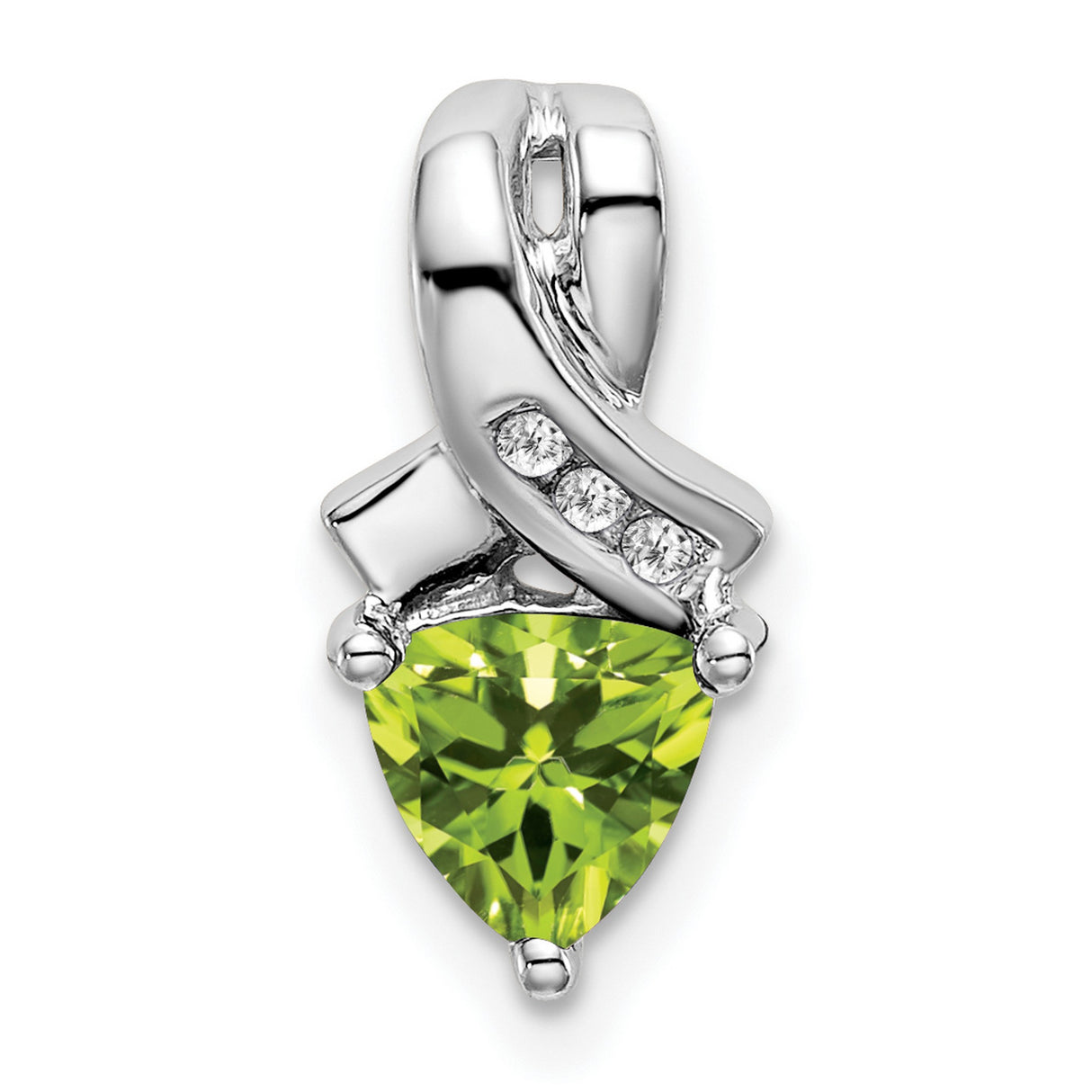 14k White Gold Pendant with Trillion Cut Peridot and Diamond Accents, Ribbon Design