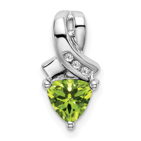 14k White Gold Pendant with Trillion Cut Peridot and Diamond Accents, Ribbon Design