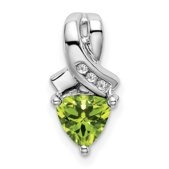 14k White Gold Pendant with Trillion Cut Peridot and Diamond Accents, Ribbon Design