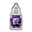14k White Gold Pendant with Amethyst and Diamond Accent, Flame Bail Design