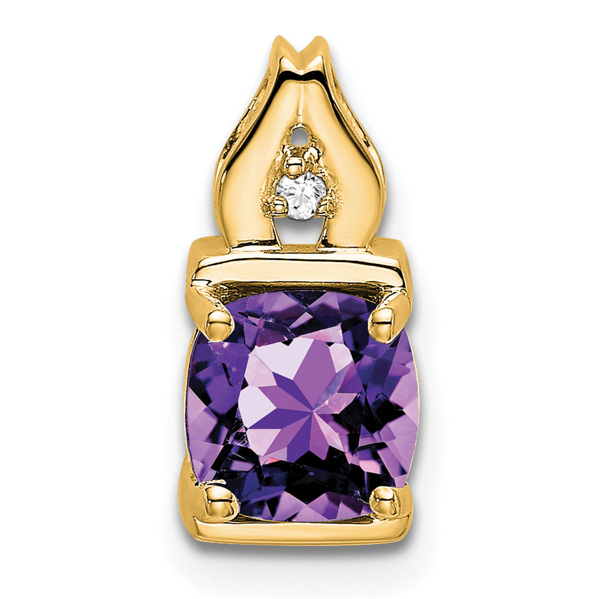 14k Yellow Gold Pendant with Amethyst and Diamond Accent, Flame Design, Womens February Birthstone