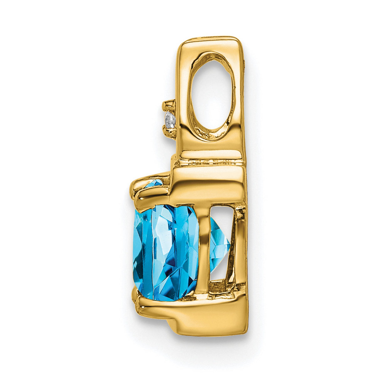 14k Yellow Gold Pendant with Cushion Cut Swiss Blue Topaz and Diamond Accent, Flame Inspired Christian Design