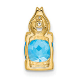 14k Yellow Gold Pendant with Cushion Cut Swiss Blue Topaz and Diamond Accent, Flame Inspired Christian Design