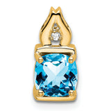 14k Yellow Gold Pendant with Cushion Cut Swiss Blue Topaz and Diamond Accent, Flame Inspired Christian Design