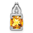 14k White Gold Citrine Pendant with Diamond Accent, Flame Inspired Design for Women