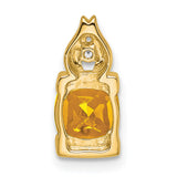 14k Yellow Gold Cushion Citrine Pendant with Diamond Accent, Flame Design, Christian Symbolism
