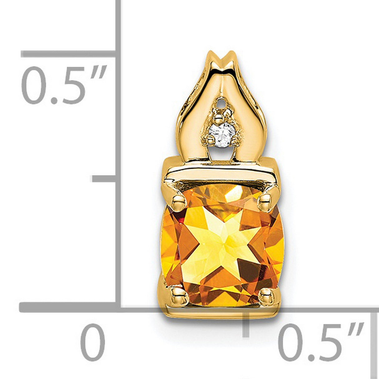 14k Yellow Gold Cushion Citrine Pendant with Diamond Accent, Flame Design, Christian Symbolism
