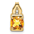 14k Yellow Gold Cushion Citrine Pendant with Diamond Accent, Flame Design, Christian Symbolism