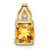 14k Yellow Gold Cushion Citrine Pendant with Diamond Accent, Flame Design, Christian Symbolism