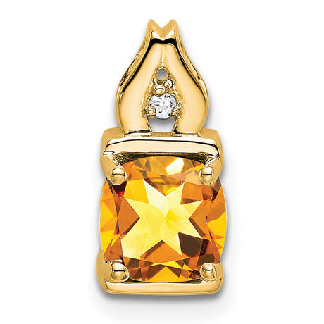 14k Yellow Gold Cushion Citrine Pendant with Diamond Accent, Flame Design, Christian Symbolism
